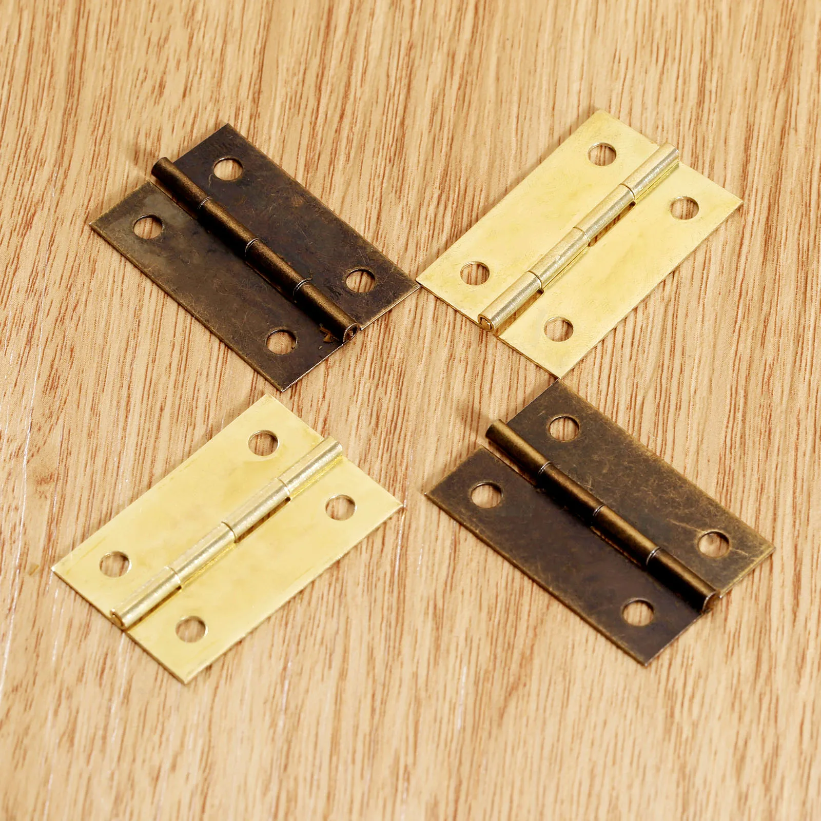 4pcs Hinges 34*32mm Iron Gold/Antique Bronze 4 holes Iron Decorative screw Vintage Wooden Jewelry Box Cabinet Furniture Fittings