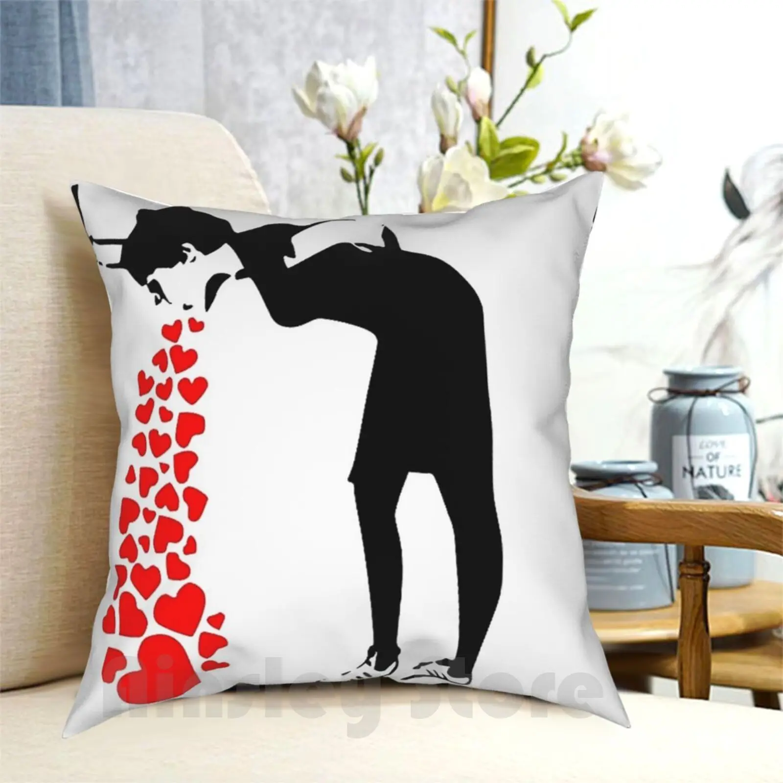 Banksy-Lovesick Pillow Case Printed Home Soft DIY Pillow cover Banksy Lovesick Love Up Heart Hearts Heart Vomit Vomit