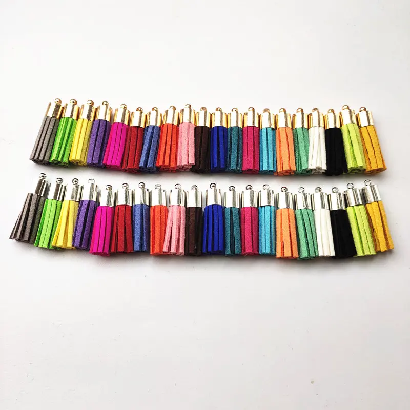 High Quality 35mm Copper Cap Leather Tassel For Keychain Cellphone Straps Jewelry Fiber Fringe Suede Tassel DIY Pendant Findings