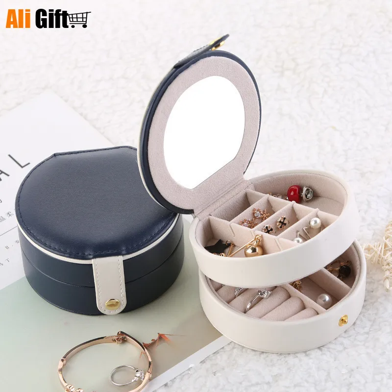 Multilayer Korea Small Jewelry Box Multilayer Portable Leather Earring Storage Makeup Organizer Multi-function Dressing Case