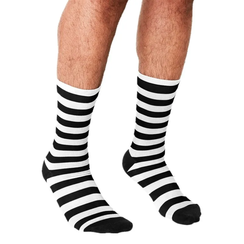 Funny Men\'s socks Black and White Big Stripe Printed hip hop Men Happy Socks cute boys street style Crazy Socks for men