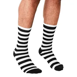 Chaussettes noires et blanches drôles pour hommes, imprimé à grandes rayures, hip hop, heureux, garçons mignons, style de rue, élan