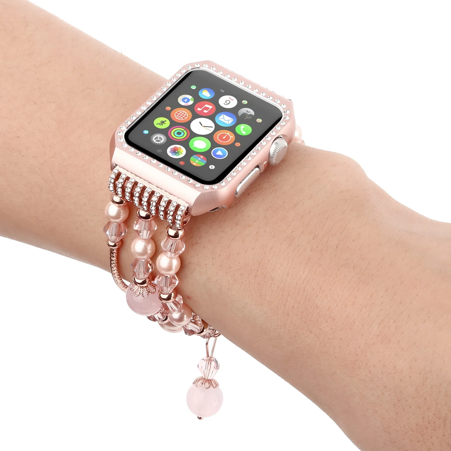 Case + Strap For Apple watch 44mm 40mm Series 6 5 4 SE Diamond-encrusted protective cover for iwatch 3 2 1 42mm 38mm Agate strap