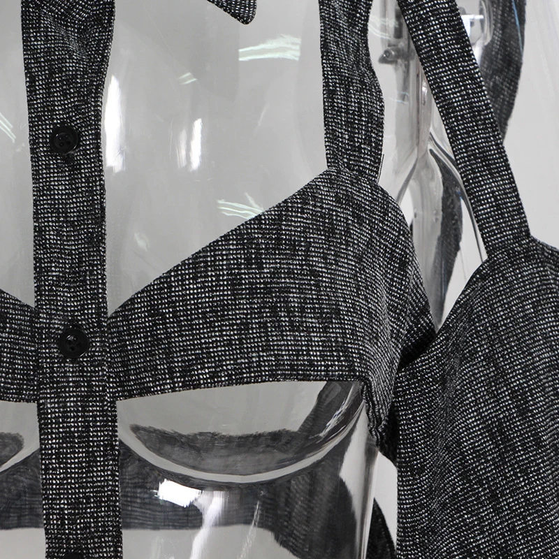 ECRURANI Cut Out Black Women's Blouse Lapel Long Sleeve Casual Patchwork Solid Short Shirts For Female 2022 Fashion New Clothing