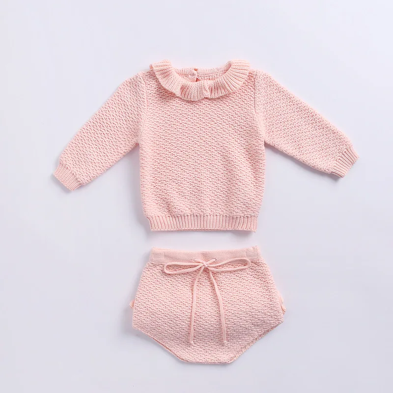 

2pcs Infant Newborn Sweet Sweater+Shorts Autumn Pink Baby Girl Suit 3 6 9 12 18 24 Month Baby Clothes OBS204026