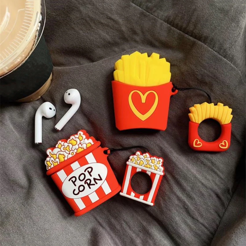 3D Cute French Fries Popcorn Shape Earphone Case For Apple Airpods 1 2/AirPods Pro, Drop-resistant Headphones Storage Cover Case