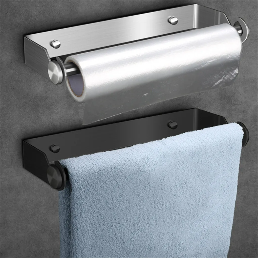 Paper Dispenser Towel Holder Stainless Steel Space-saving Punch-free Stand Tissue Storage Bracket for Kitchen Toilet Hotel