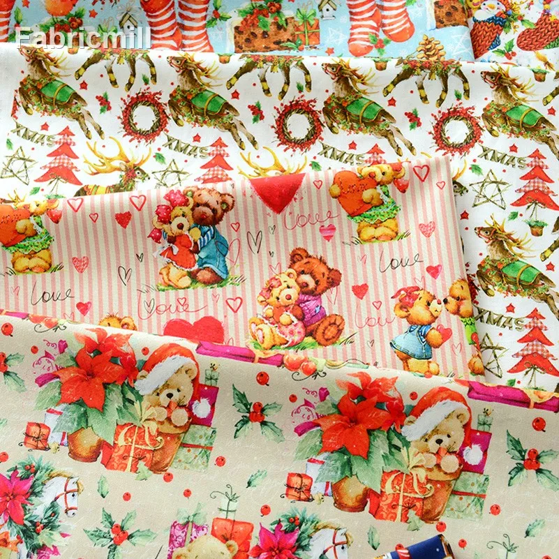 Christmas Fabric Cotton Digital Printed for Sewing Clothes Socks Christmas Decoration by Half Meter