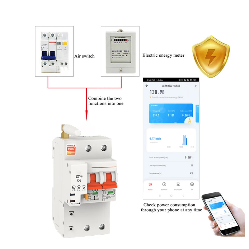 Imagem -03 - Smart Life Wifi Circuit Breaker com Monitoramento do Consumo de Energia App Controle Remoto Voice Control Via Alexa 2p