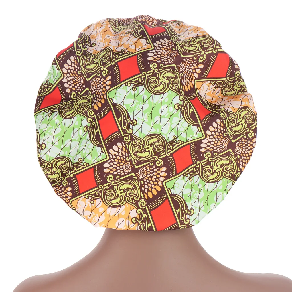 African Pattern Print Satin Bonnet Hijabs Hat Women Night Sleep Cap with Mask Turban Extra Large Head Wear Lady Head Wrap Hat