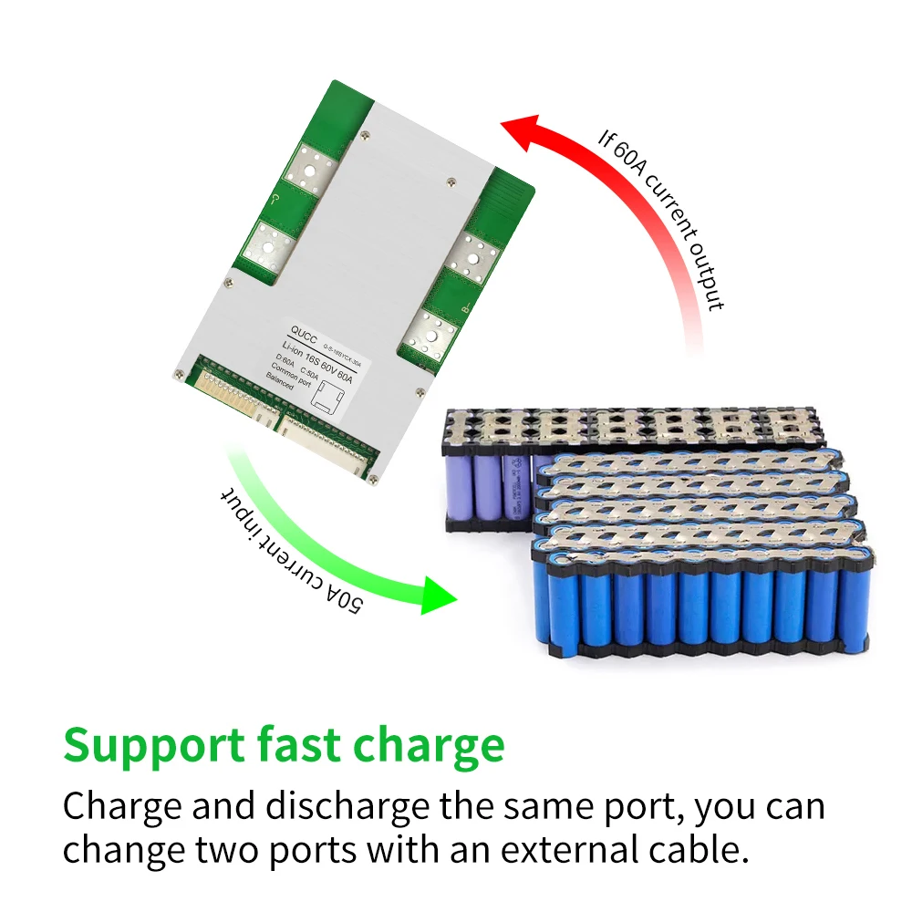 QUCC BMS 16S 60V 18650 Balancer 120A 100A 60A 50A 40A 30A 20A płyta zabezpieczająca baterię litową PCB dla pojazd elektryczny Ebike