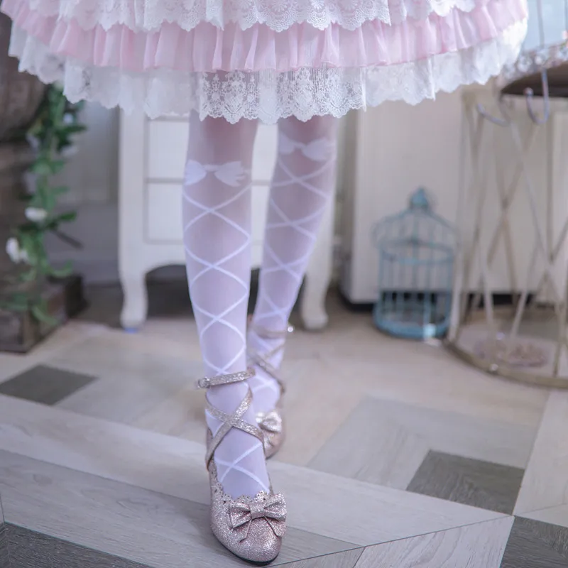 Japonês doce lolita collants cruz cinta bowknot impressão gothic lolita meia-calça kawaii menina loli cos