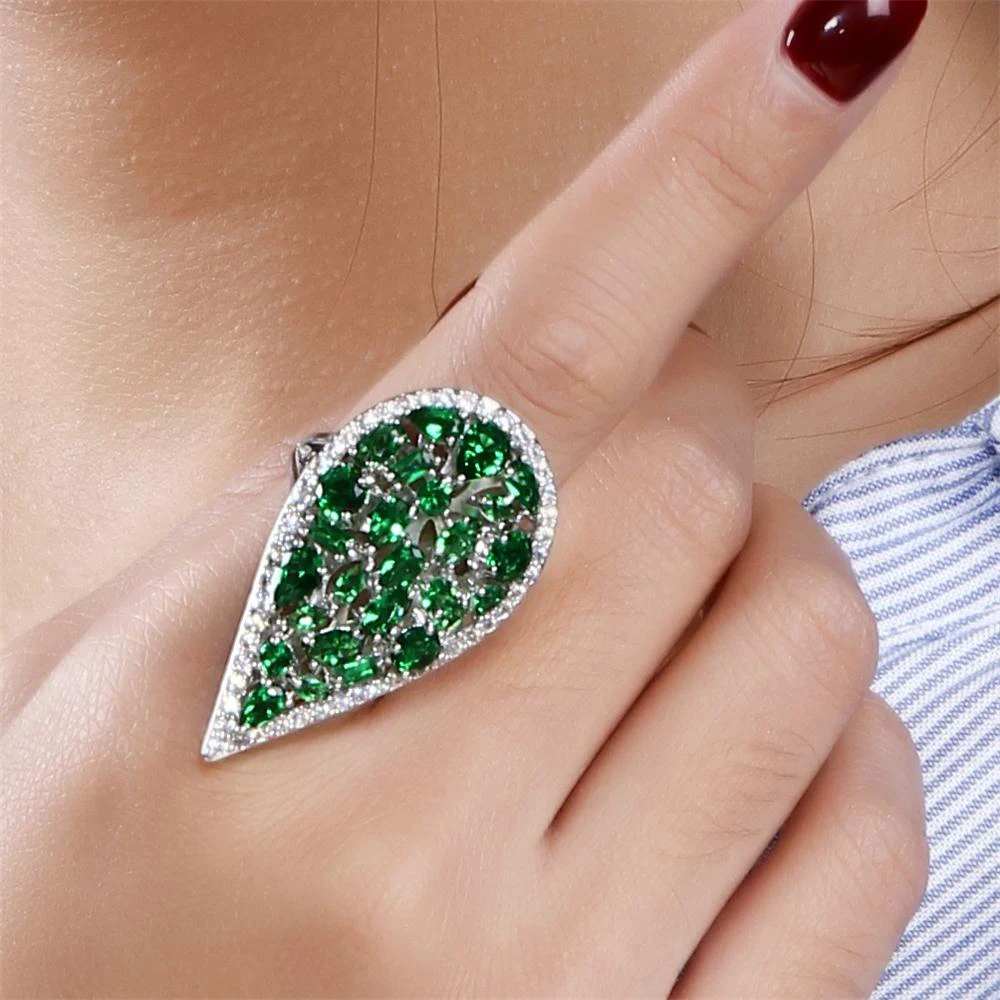 Big Water Drop Shape Finger ring Blue Red Champagne Green White Colors CZ Crystal Zirconia anel Rings for women Fashion jewelry