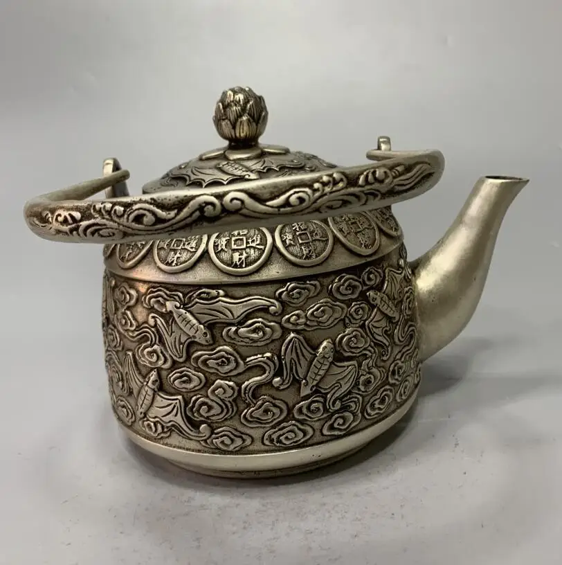 China White copper archaize recruit wealth bat teapot crafts statue