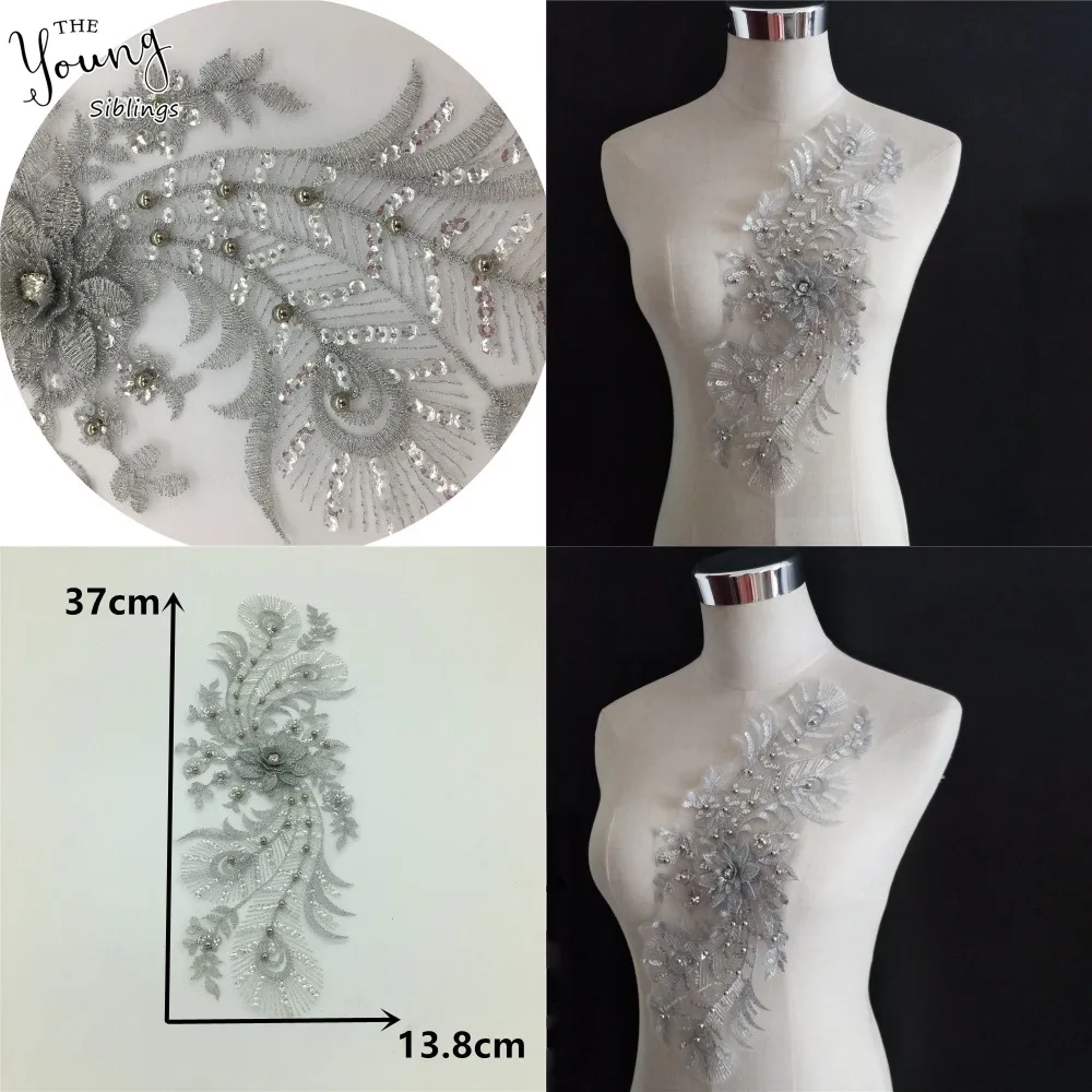 Embroidery 3D Flower Lace Neckline Rhinestone Fabric DIY Lace Collar Sewing ABS pearl Craft Sequin Decoration Dress Accessories