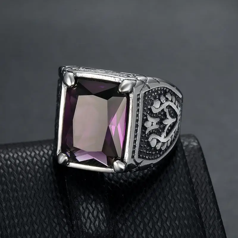 Wholesale Retro Jewelry Stone Rings For Men Titanium Steel Inlaid 5 Colors Onyx Ring Men Domineering Ring