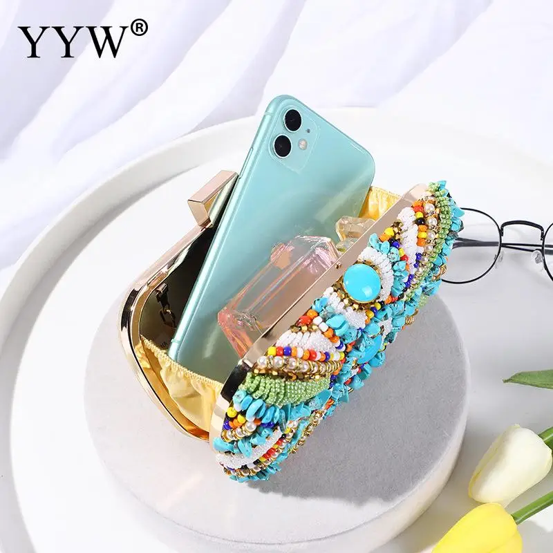 Bohemia Beading Evening Clutch Bag Contrast Colors Summer Hand Bags Wedding Bridal Party Purse Clutch Purse Pochette Femme 2021