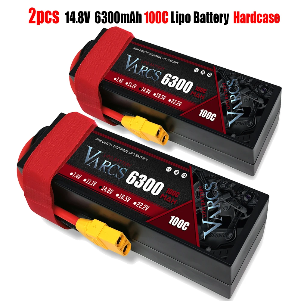 2 batterie VARCS Lipo 4s 14.8V 6300mAh 100C/200C custodia rigida per RC 1/8 /10 auto fuoristrada Buggy camion barche Drone salash Parts