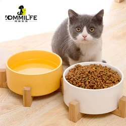 Anti-slip Ceramic Bowl For Cat Diameter 12.8-20cm Pet Dog Cat Bowl Feeder With Wood Stand Cat Dog Food Bowl Cat Accessories