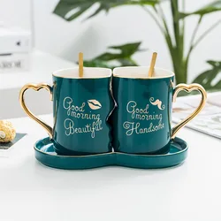 2PCS/SET Ceramic Couple Cup Mugs And Heart Love Gift For Engagement Wedding Bridal Coffee Cup Set Drinkware Gift box