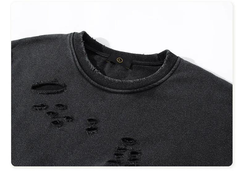 Vintage Aging Breaking Cutting Sweatshirt Streetwear Loose Pullover Hole Fashion Oversize Sweatshirts Autumn Tops Cotton HH544