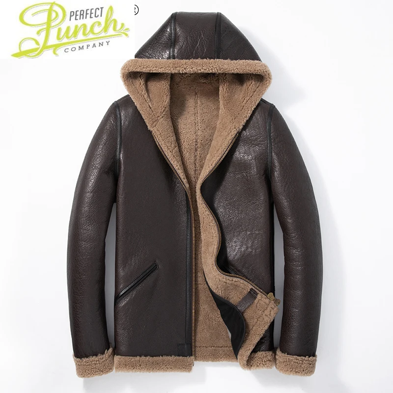 

Jacket Winter Men Clothing Genuine Sheep Shearling Fur Coat Hooded Parka Real Sheepskin Leather Jackets Jaqueta LXR894