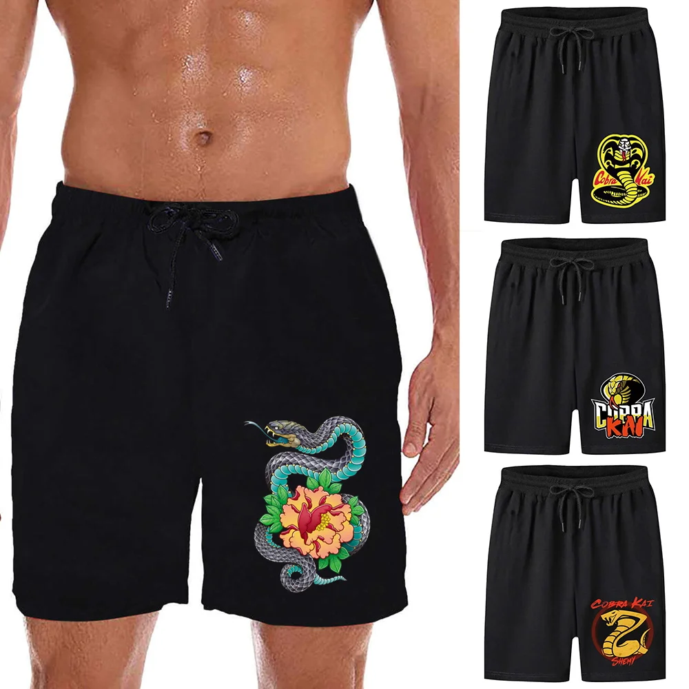 

Шорты мужские с принтом кобры, повседневные пляжные дышащие спортивные штаны для фитнеса и тренировок, для спортзала, лето