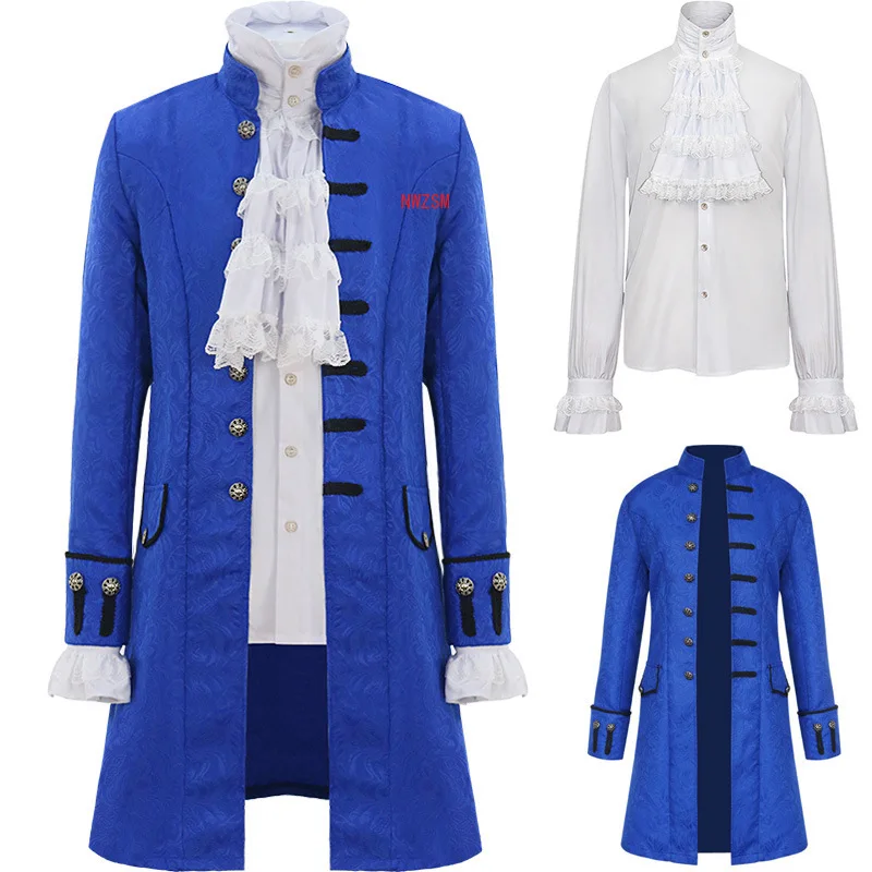 Men Steampunk Trench Coat and Shirt Set Vintage Prince Overcoat Medieval Renaissance Jacket Victorian Edwardian Cosplay Costume