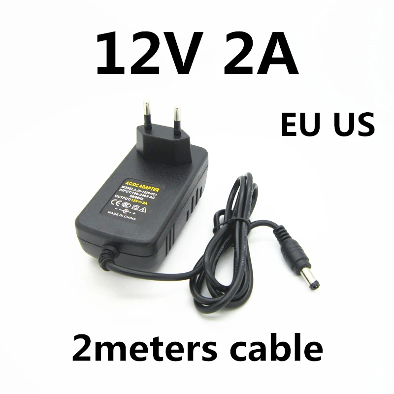 

2M 2 meters cable 6.5ft 12v 2a 2000ma Charger Power Supply Power Adapter 12 V Volt For LED Strip CCTV Camera EU US PLUG