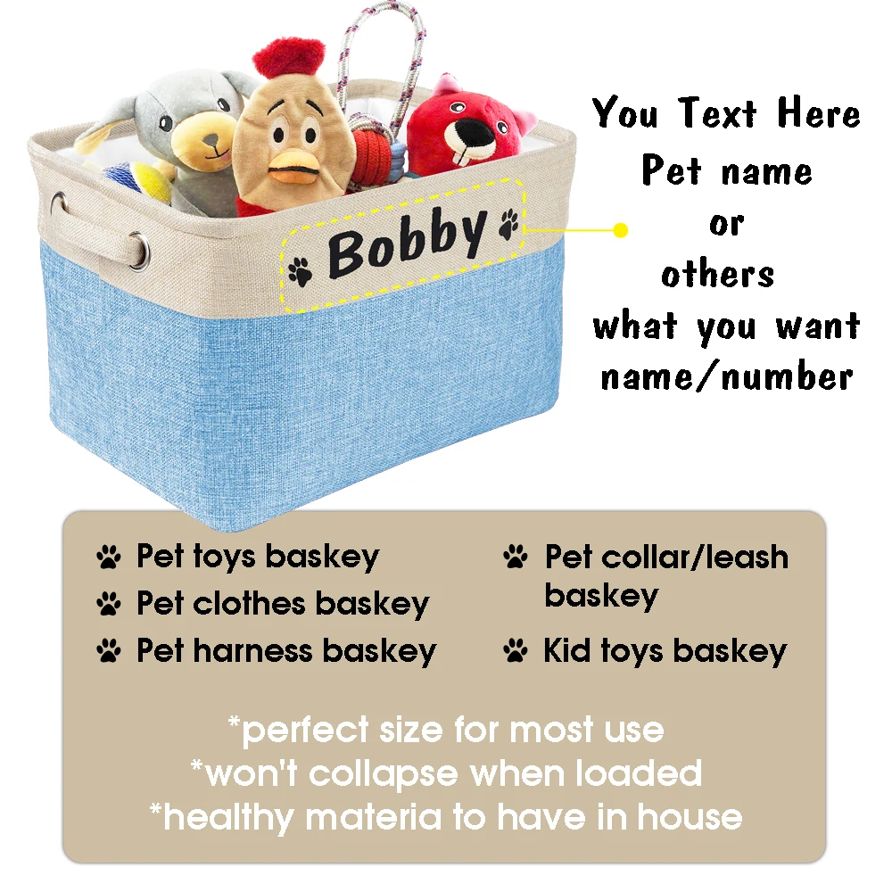 Custom Pet Toy Storage Bin Canvas Dog Toy Box Storage Basket Pet Dirty Clothes Leash Basket Collapsible Bin  Pet Accessoreis