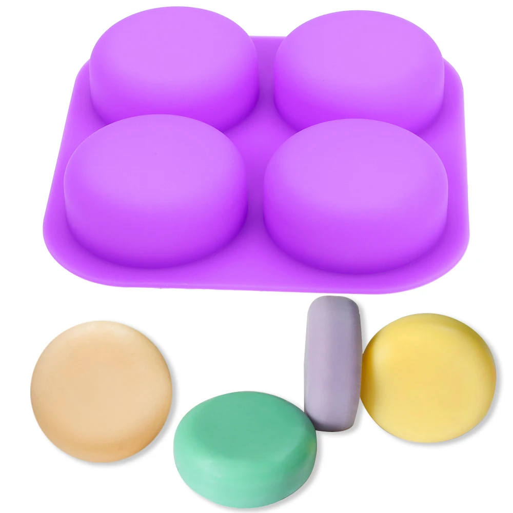 4 Cavity Reusable Soap Molds Tray Silicone Round Circles Soap Molds DIY Handmade Craft Cake Decorating Tools