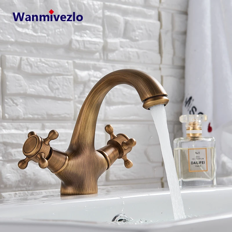 Antique Bidet Shower Bathroom Basin Faucet Dual Handles Hot Cold Water Mixer Tap Antique Brass Swivel Spout Toilet Water Tap