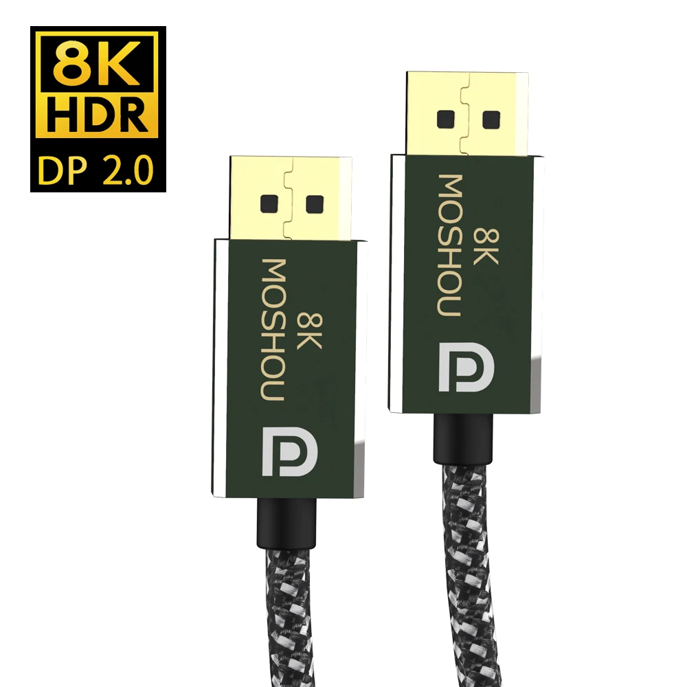 MOSHOU-Cable DisplayPort 2,0, 8K, 60Hz, 4K, 144Hz, 77,4 Gbps, adaptador de puerto de pantalla para vídeo, PC, portátil, TV, 3080 RTX, PS4, PS5, proyector