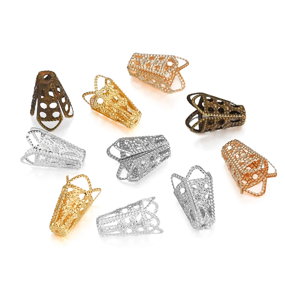 50pcs/lot Filigree Hollow Trumpet Flower Shape Cone End Beads Caps For DIY Bracelet Earrings Jewelry Makings Supplies accessorie
