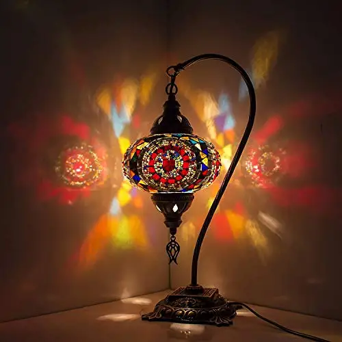 English Moroccan Mosaic Lamp Light, Turkish Lamp, handmade Mosaic Glass Swan Neck Table Lamp Tiffany Style Bohemian Colorful M image 3