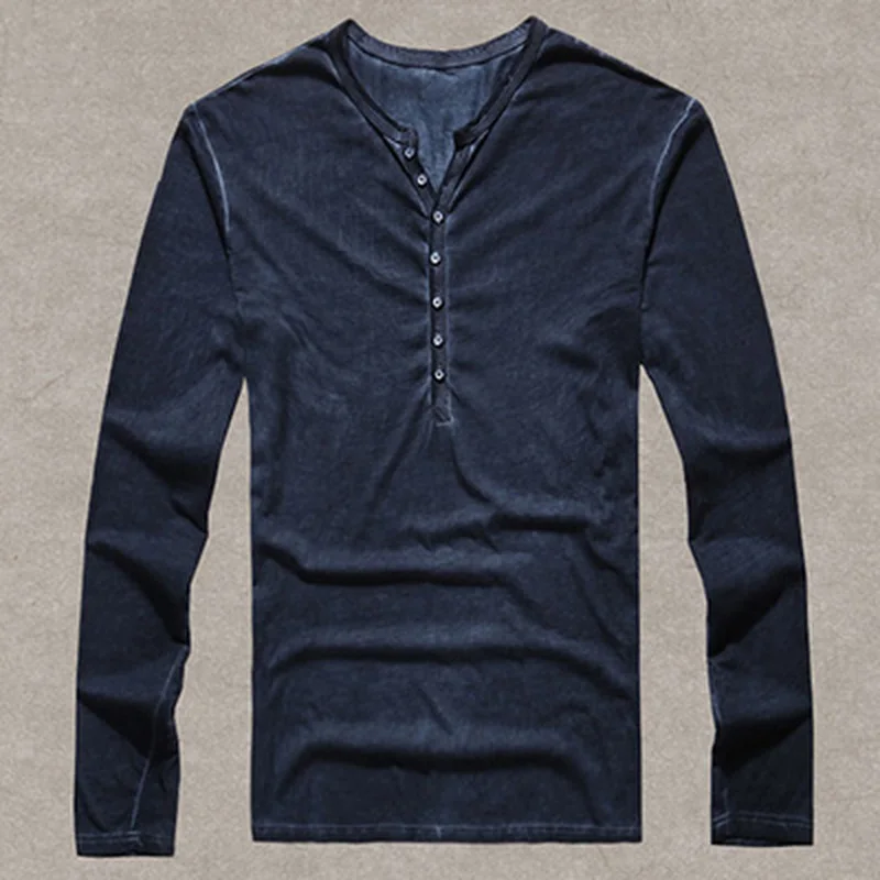 2023 Hot Sale New Men Long-sleeved T-shirts High Quality Men Old Color Cardigan T Shirt Restoring Ancient Ways V-neck T-shirt