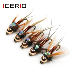ICERIO 10PCS Copper John Fly Brass BeadHead Nymphs Tying Hook Trout Fishing Fly Lure Baits