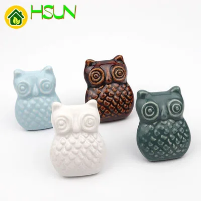 

European style solid single hole ceramic handle owl Mediterranean cartoon animal creative children drawer cabinet door knob
