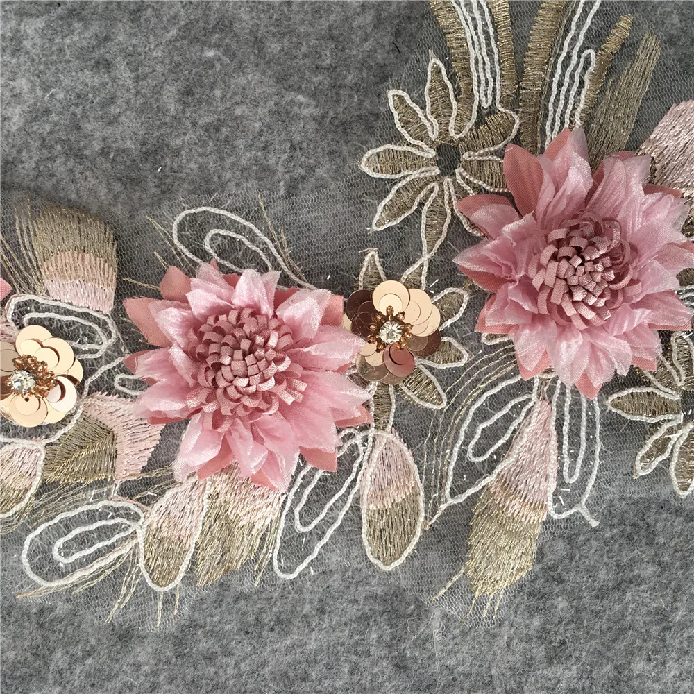 3D Flower Embroidery Lace fabric Venise Sequins Applique Lace Collar DIY Trim Lace and ornaments for sewing Dress Accessories