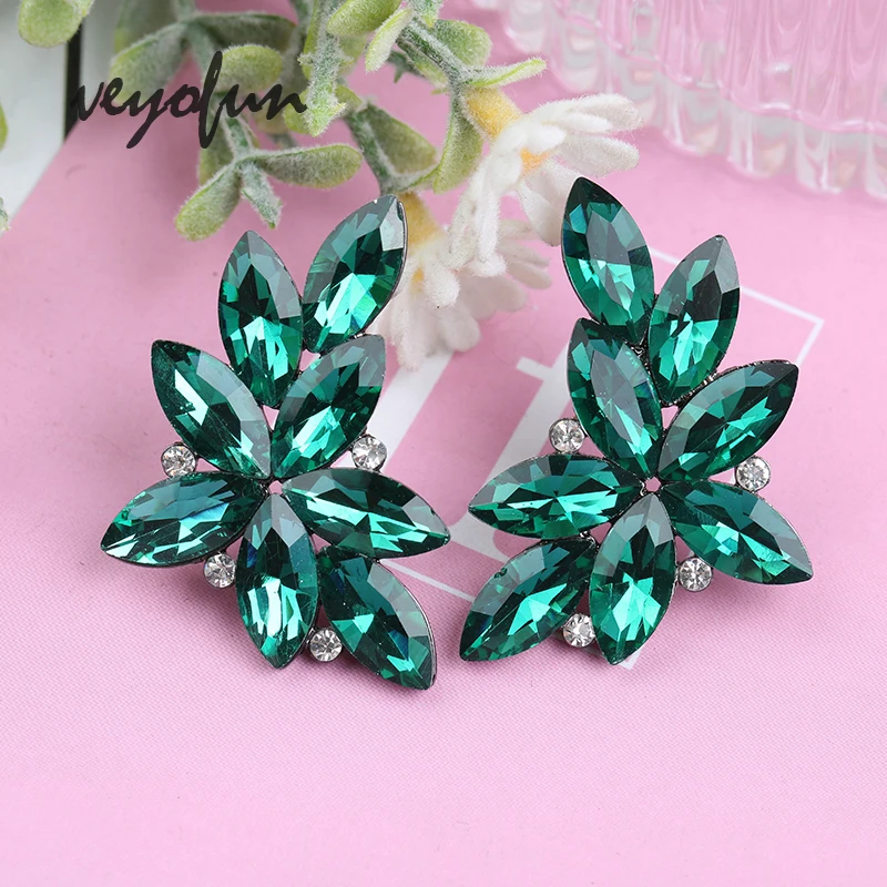 Veyofun Trendy Plant Crystal Stud Earrings for Women Symmetrical Design Accessories Jewelry Wholesale New