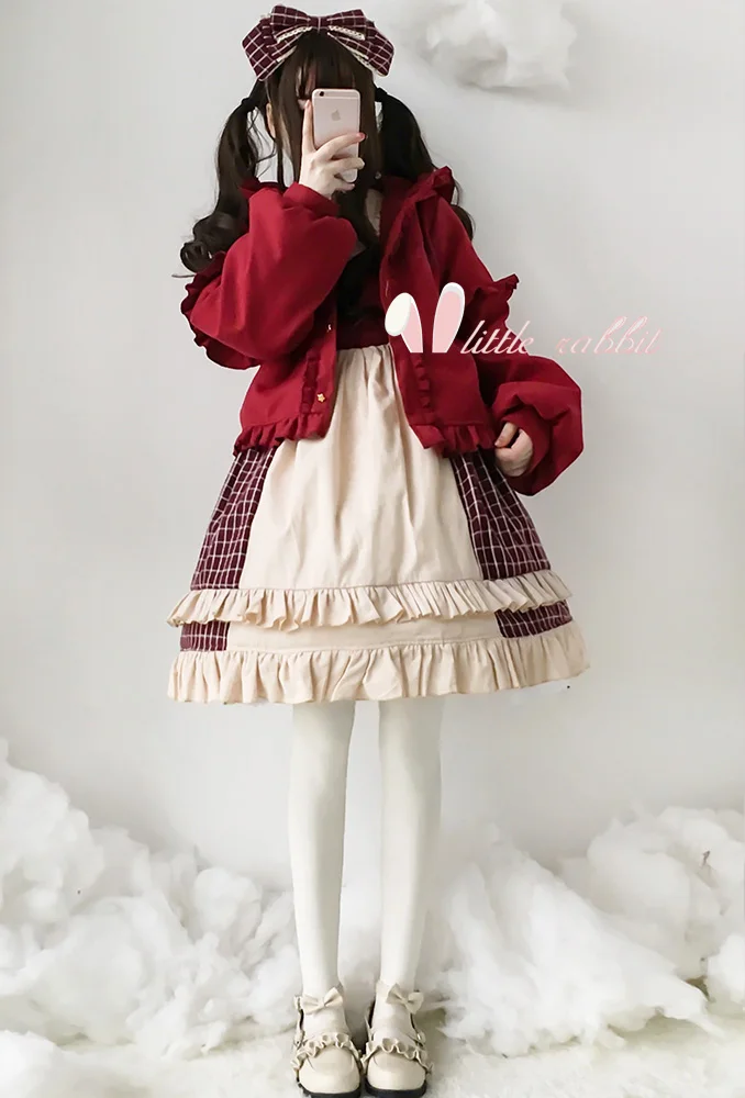 Japanese sweet Lolita coat autumn/winter plus velvet thickening wool Lolita kawaii jacket student long sleeve coat