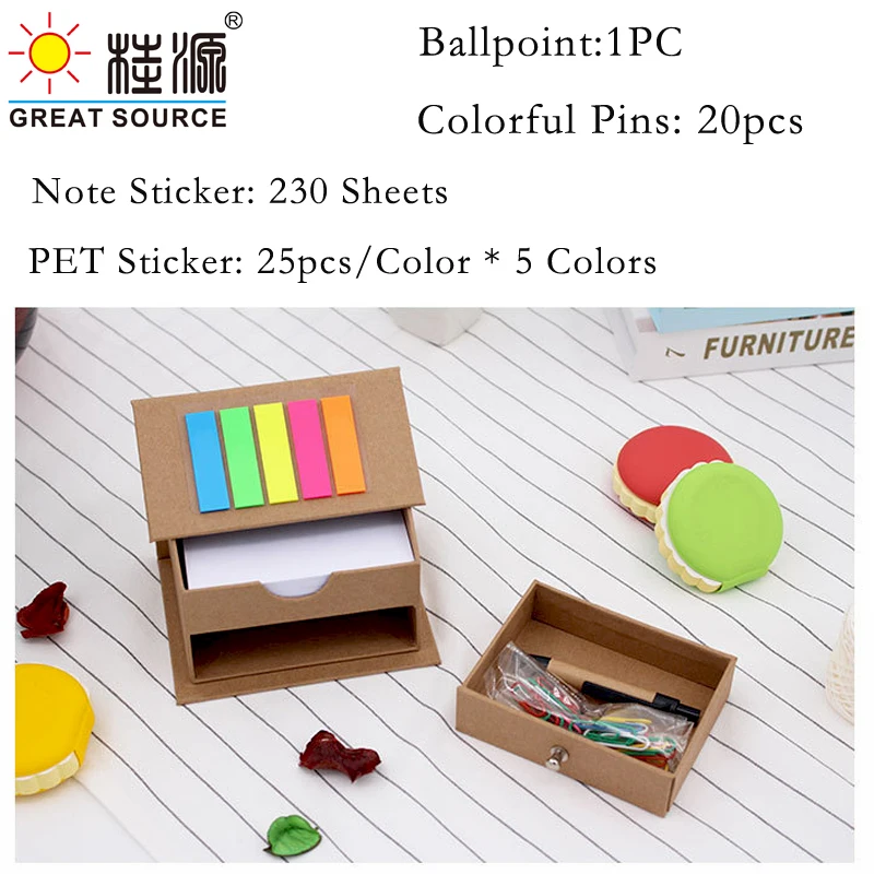 Componeren Memo Pad Set Twee Lagen Orgainzer Box Balpen Pins Notepad Stickers Kleur Bladwijzers Gift Set (2Sets)