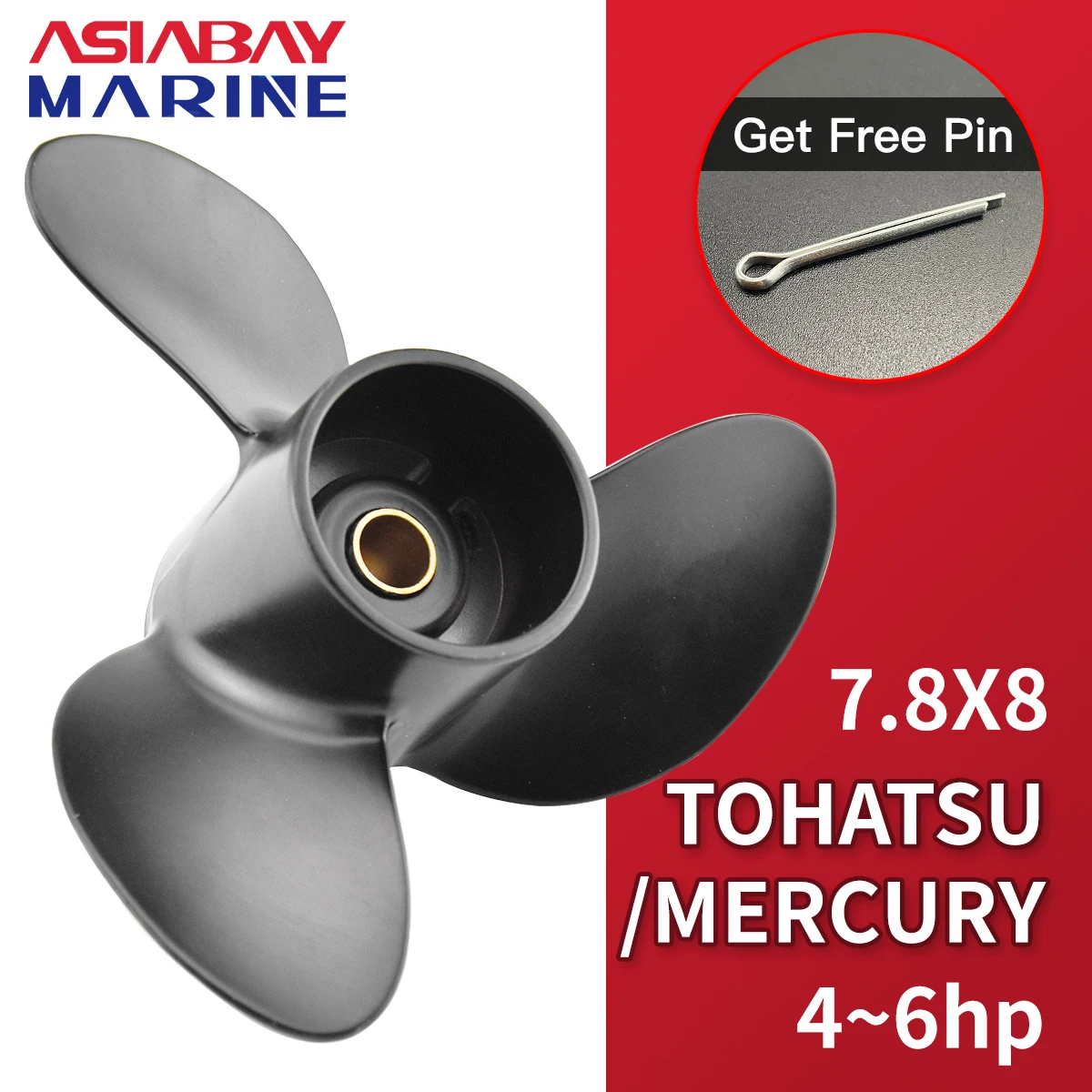 Outboard Propeller For Tohatsu Mercury 4hp 5hp 6hp 7.8*8 Boat Aluminum Alloy Screw 3 Blade 12 Spline Ship Marine Engine Part