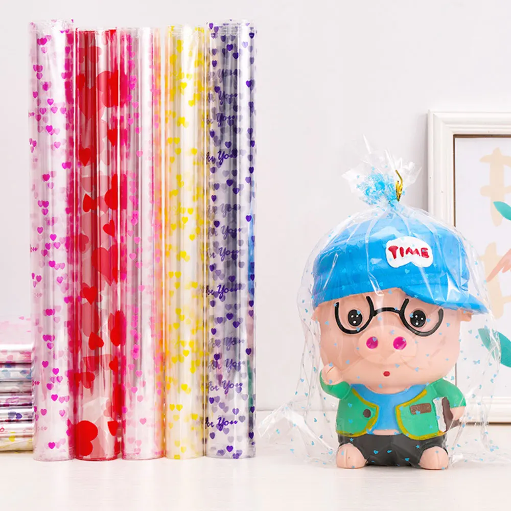50pcs 18x25cm/20x30cm Transparent Opp Plastic Bag For Dolls Toy Packaging Small Heart Gift Bag Party Candy Fruit Basket Bag