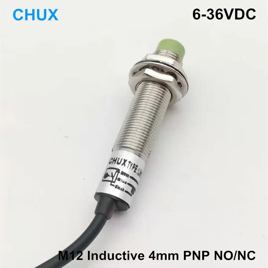 CHUX Inductive Proximity Sensor Switch PNP M12 NO/NC non-Flush Type 3Wires 24VDC 4mm Detect Distance Cylinder Motion Switch