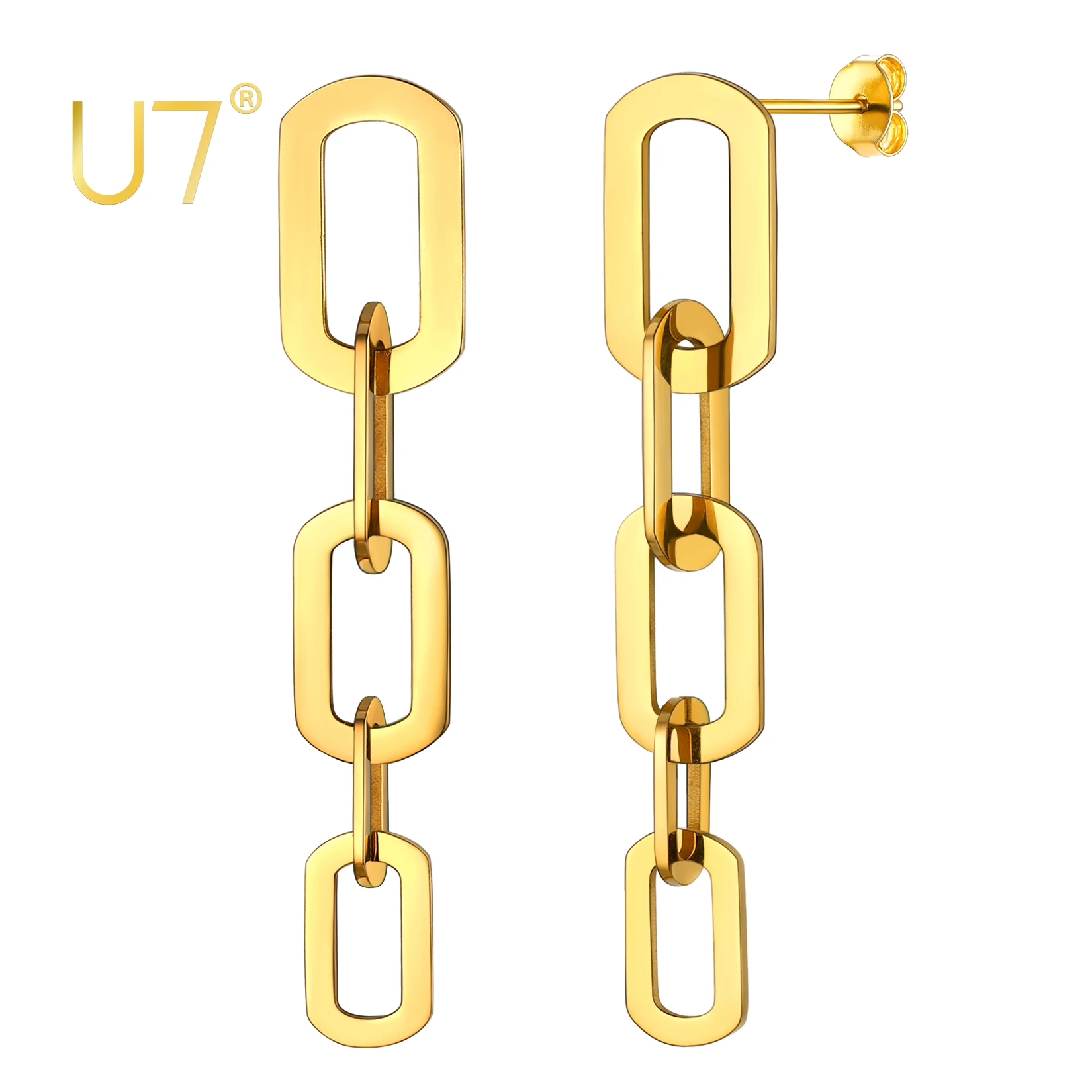 U7 Symmetrical Chain Link Dangling Drop Earrings for Women Girls Multi-Layered Cable Chain Dangle Drop Earring