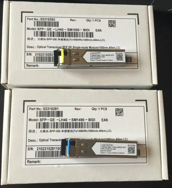 1 пара SFP-GE-LH40-SM1310-BIDI SFP-GE-LH40-SM1550-BIDI SFPTx1550/Rx1490nm Tx1490/Rx1550nm 40 км LC волоконно-оптический модуль