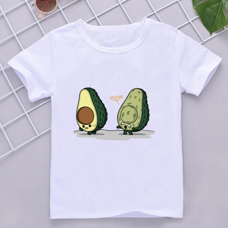 T-Shirt manches courtes imprimé avocat pour enfants, blanc, Kawaii, été, 2021