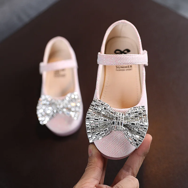 Princess Shoes For Little Baby Girls Dress Fashion Crystal Bow Leather Kids Party Wedding Child Toddler Shoes 1 2 3 4 5 6 Years