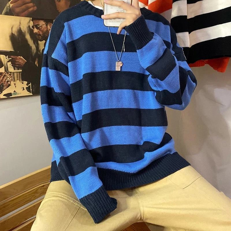 Autumn Green Striped Knitted Sweater Women Winter Pullovers Casual Oversized Sweaters Loose Harajuku Couple Sueter De Mujer